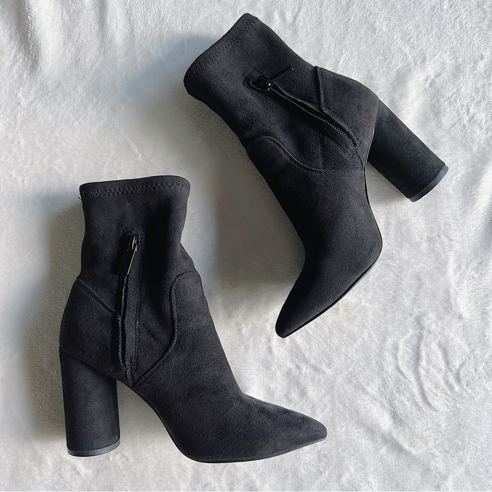 BCBGeneration Ally "Suede" Black Ankle Boots w/ Circle Heel